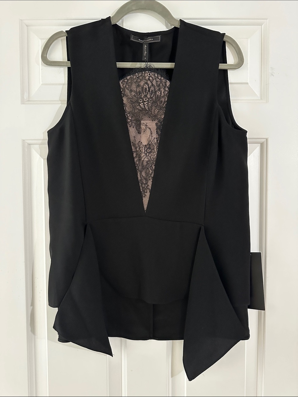 NWT BCBGMaxAzria Black Sleeveless V-Neck Lace Inset Camisole